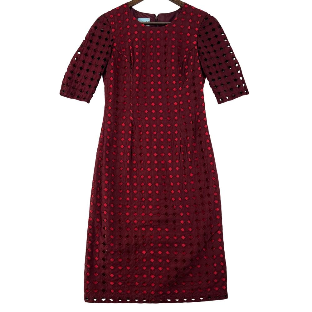Maiocchi Broderie Anglaise Dress Women’s SZ 8 Burgundy Cotton Red Lining